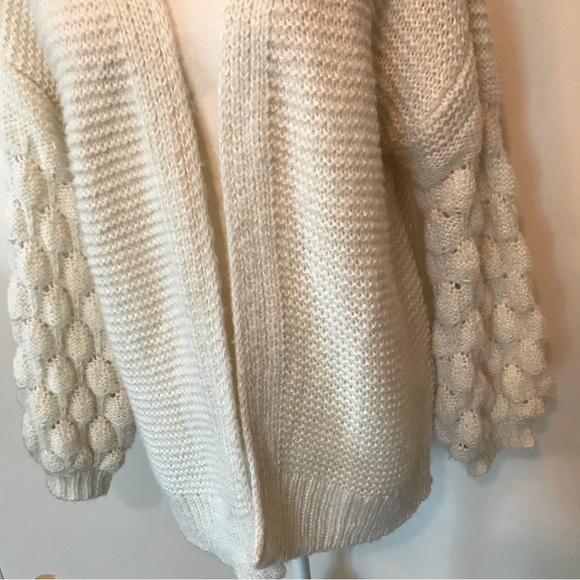 Nine West Cardigan Sweater White Cream Cable Knit Open Front Pockets Medium - Picture 4 of 13